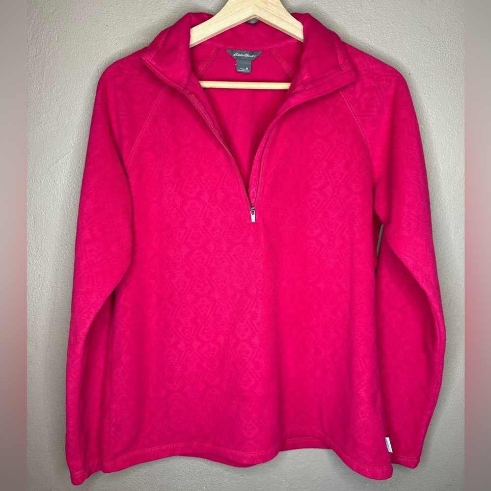 Eddie Bauer Women's Red Fleece Pullover 1/4 Zip Size Medium Loungewear Comfort - Picture 3 of 15